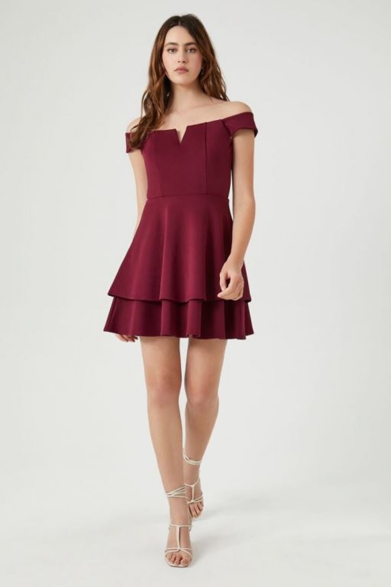 Vestido Forever 21 Off The Shoulder Mini Mujer Burdeos | aMTjjFYd7PW