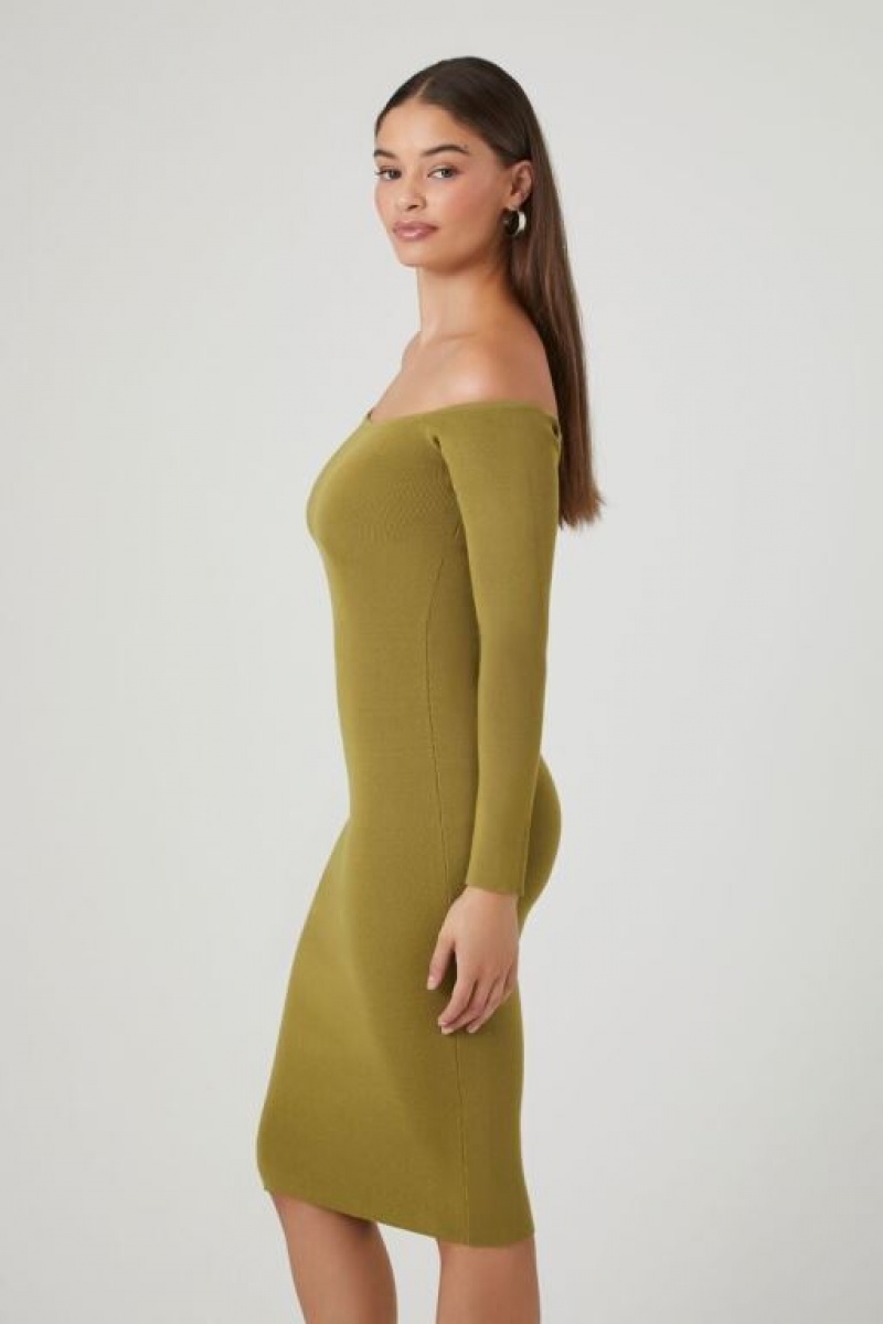 Vestido Forever 21 Off The Shoulder Mujer Verde Oliva | ZUVOaSZtTmh