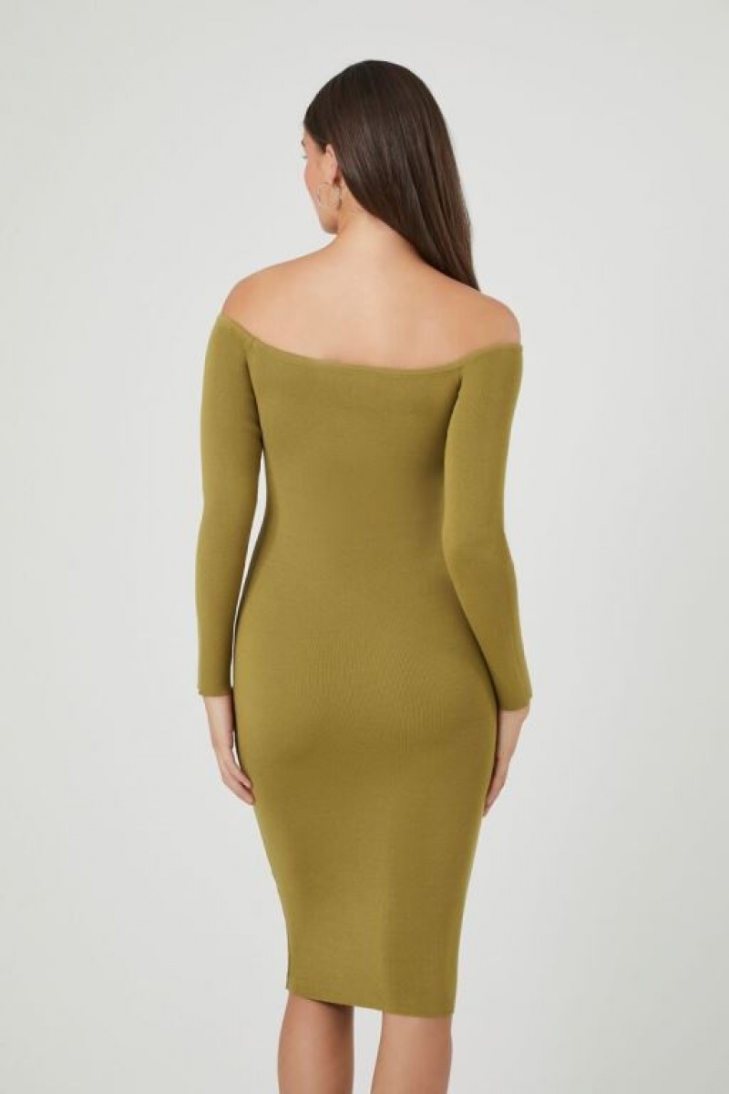 Vestido Forever 21 Off The Shoulder Mujer Verde Oliva | ZUVOaSZtTmh