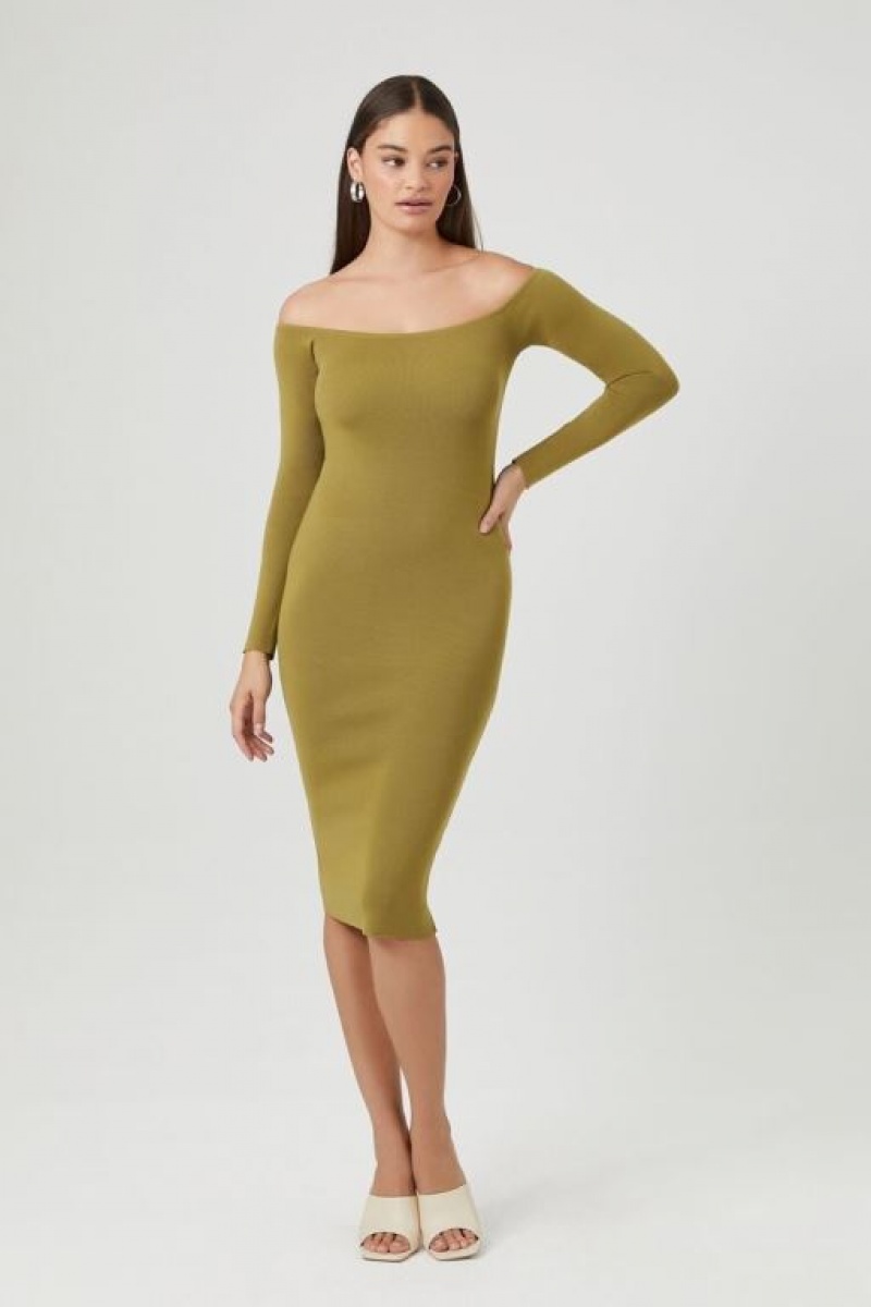 Vestido Forever 21 Off The Shoulder Mujer Verde Oliva | ZUVOaSZtTmh