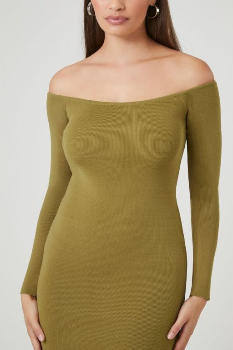 Vestido Forever 21 Off The Shoulder Mujer Verde Oliva | ZUVOaSZtTmh