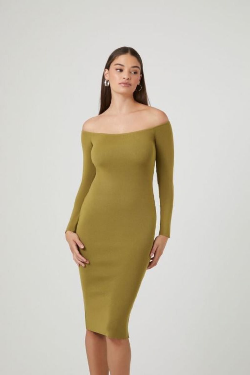 Vestido Forever 21 Off The Shoulder Mujer Verde Oliva | ZUVOaSZtTmh