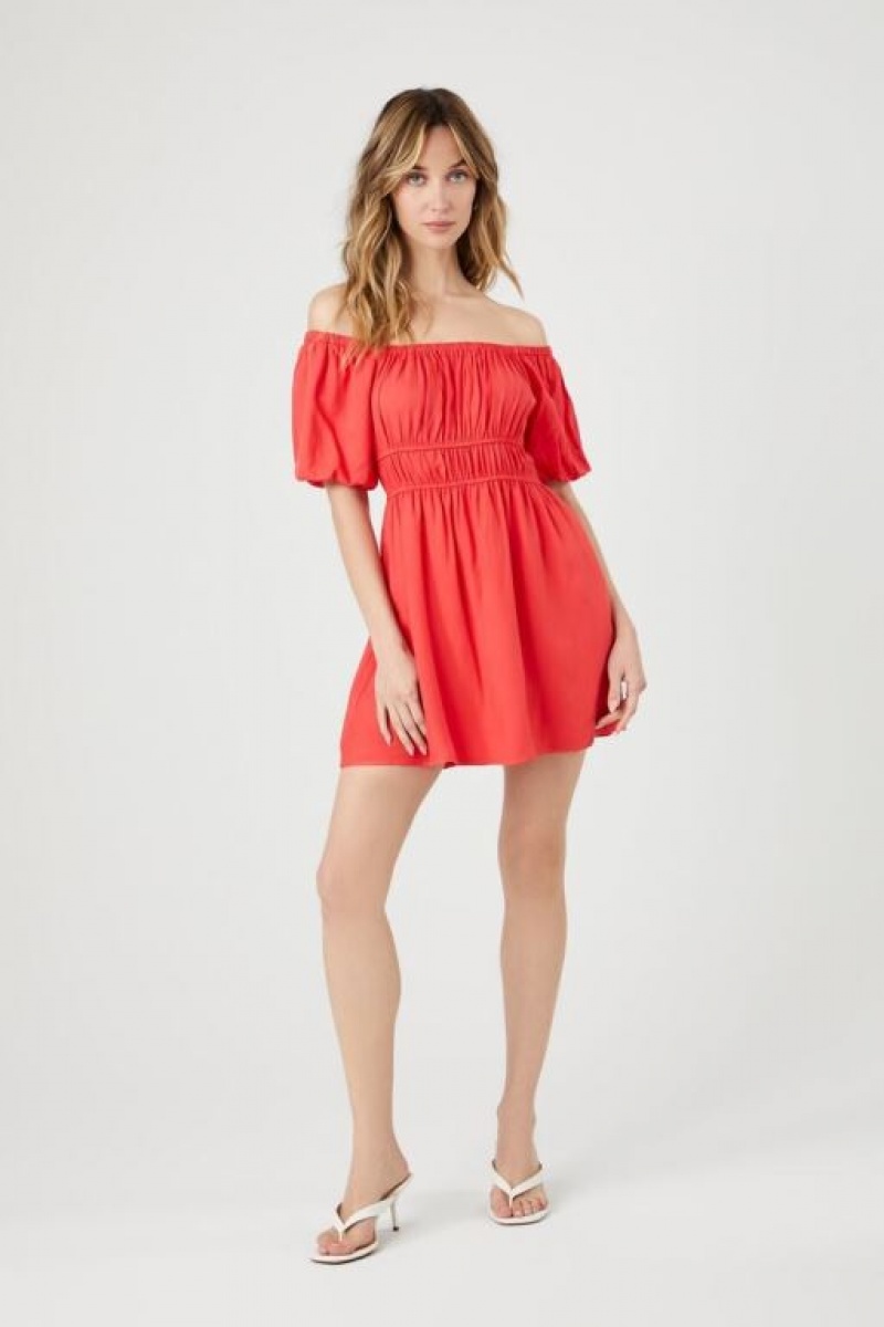 Vestido Forever 21 Off The Shoulder Peasant Mini Mujer Cayenne | M2BiKWHWuwd