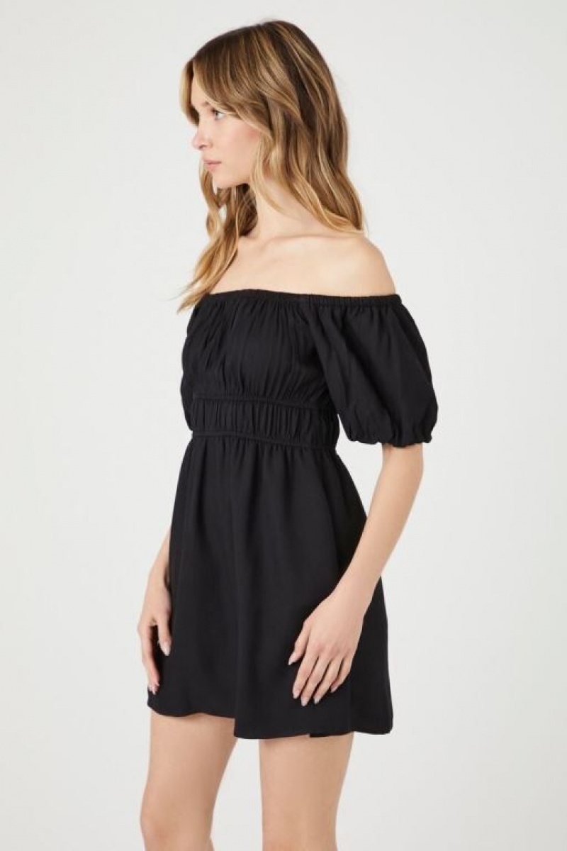 Vestido Forever 21 Off The Shoulder Peasant Mini Mujer Negras | act5uenrStC