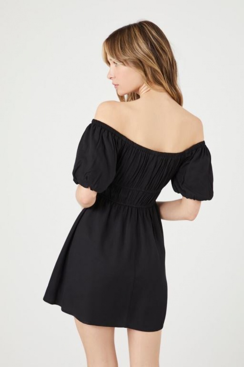 Vestido Forever 21 Off The Shoulder Peasant Mini Mujer Negras | act5uenrStC