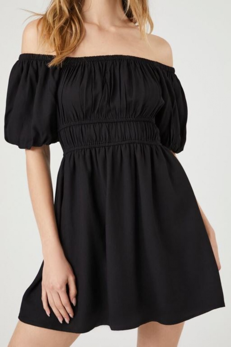 Vestido Forever 21 Off The Shoulder Peasant Mini Mujer Negras | act5uenrStC