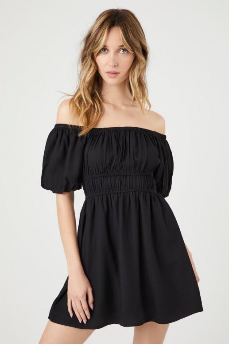 Vestido Forever 21 Off The Shoulder Peasant Mini Mujer Negras | act5uenrStC