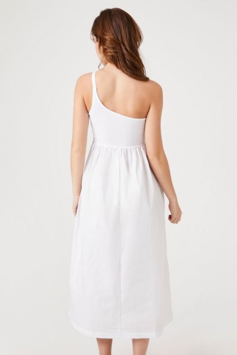 Vestido Forever 21 One Shoulder Babydoll Midi Mujer Blancas | GBmVYTgRJmC