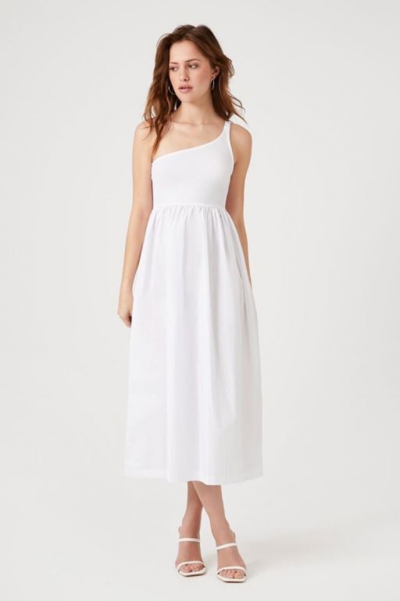 Vestido Forever 21 One Shoulder Babydoll Midi Mujer Blancas | GBmVYTgRJmC