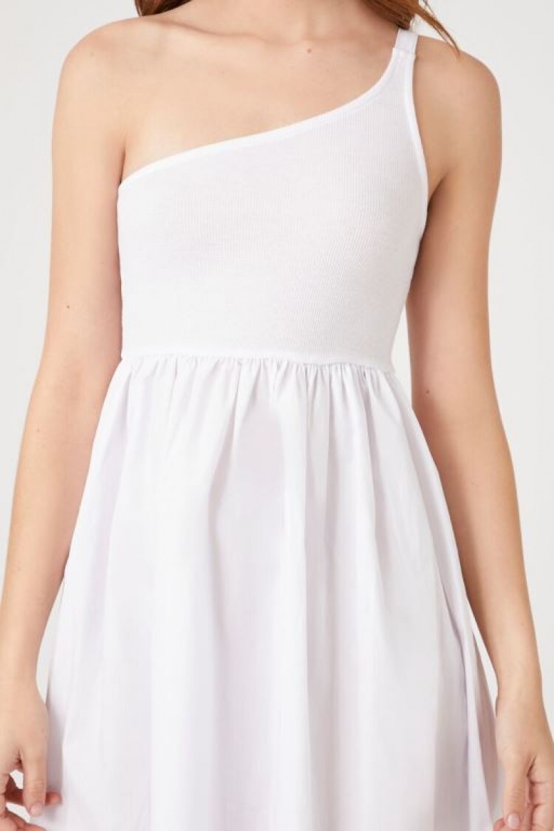 Vestido Forever 21 One Shoulder Babydoll Midi Mujer Blancas | GBmVYTgRJmC