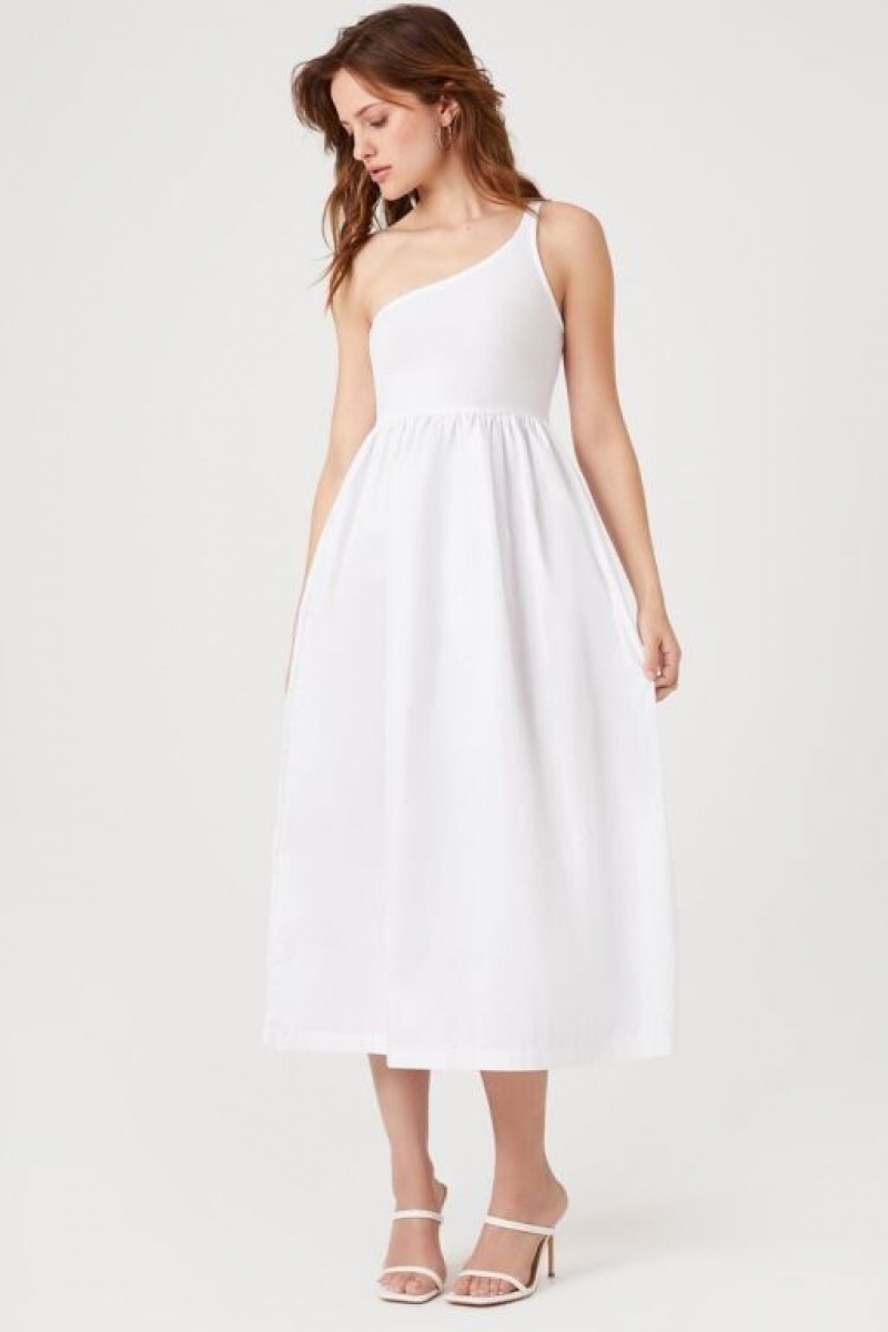 Vestido Forever 21 One Shoulder Babydoll Midi Mujer Blancas | GBmVYTgRJmC