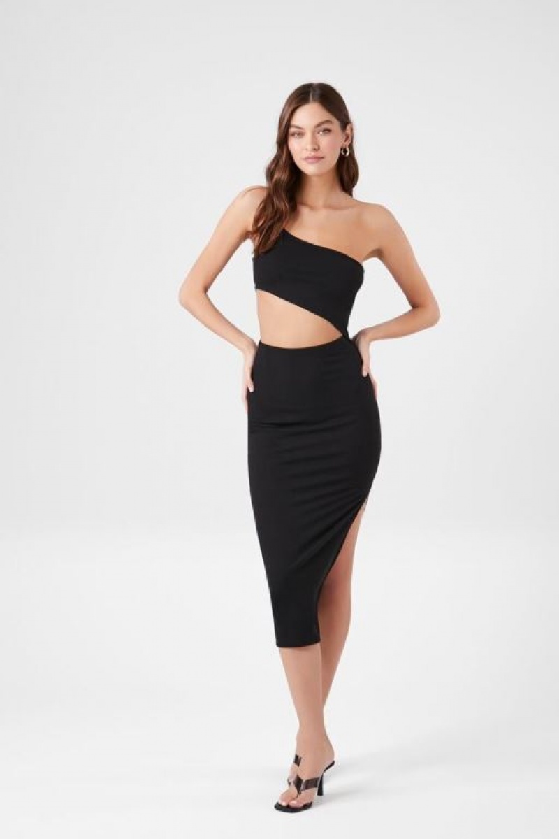 Vestido Forever 21 One Shoulder Cutout Midi Mujer Negras | tl9JdgiZaMC