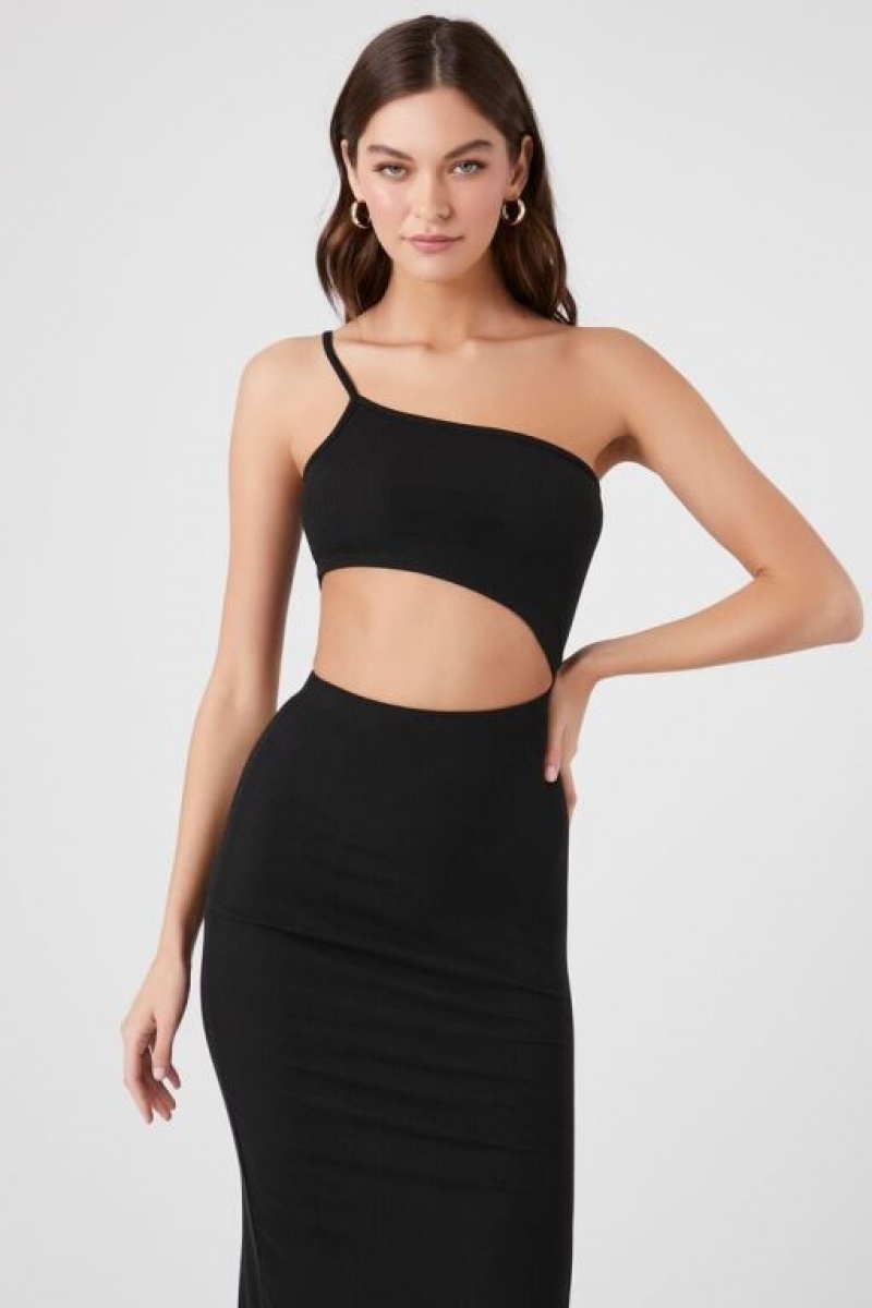 Vestido Forever 21 One Shoulder Cutout Midi Mujer Negras | tl9JdgiZaMC