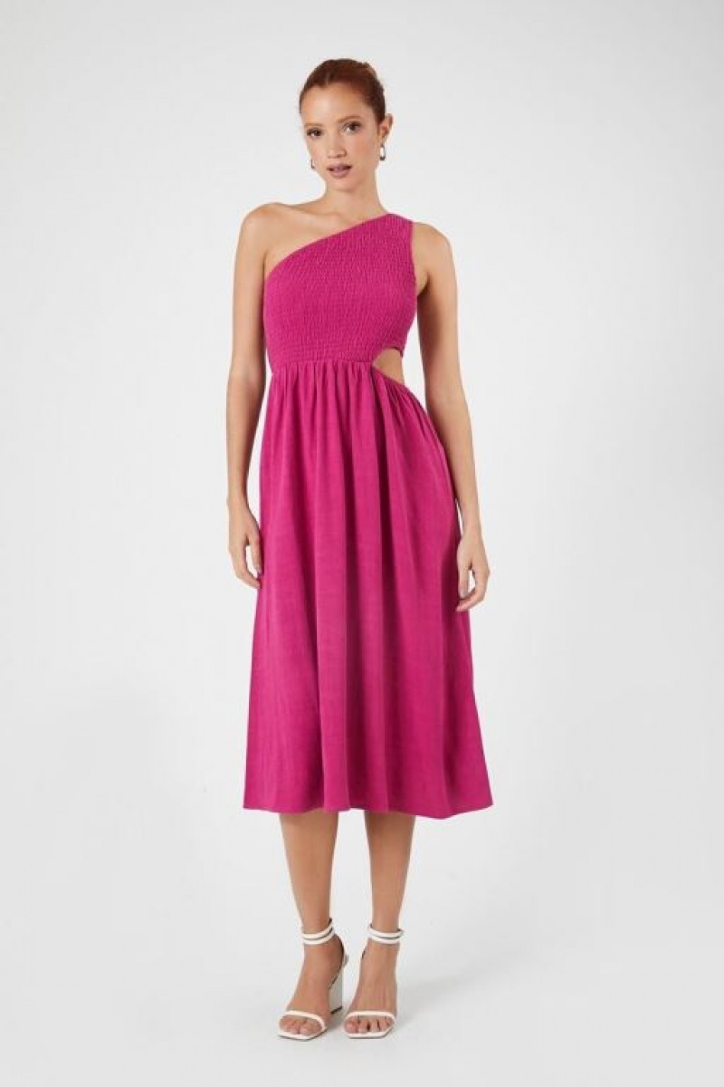 Vestido Forever 21 One Shoulder Cutout Midi Mujer Fucsia | k6PWNFeQOwa