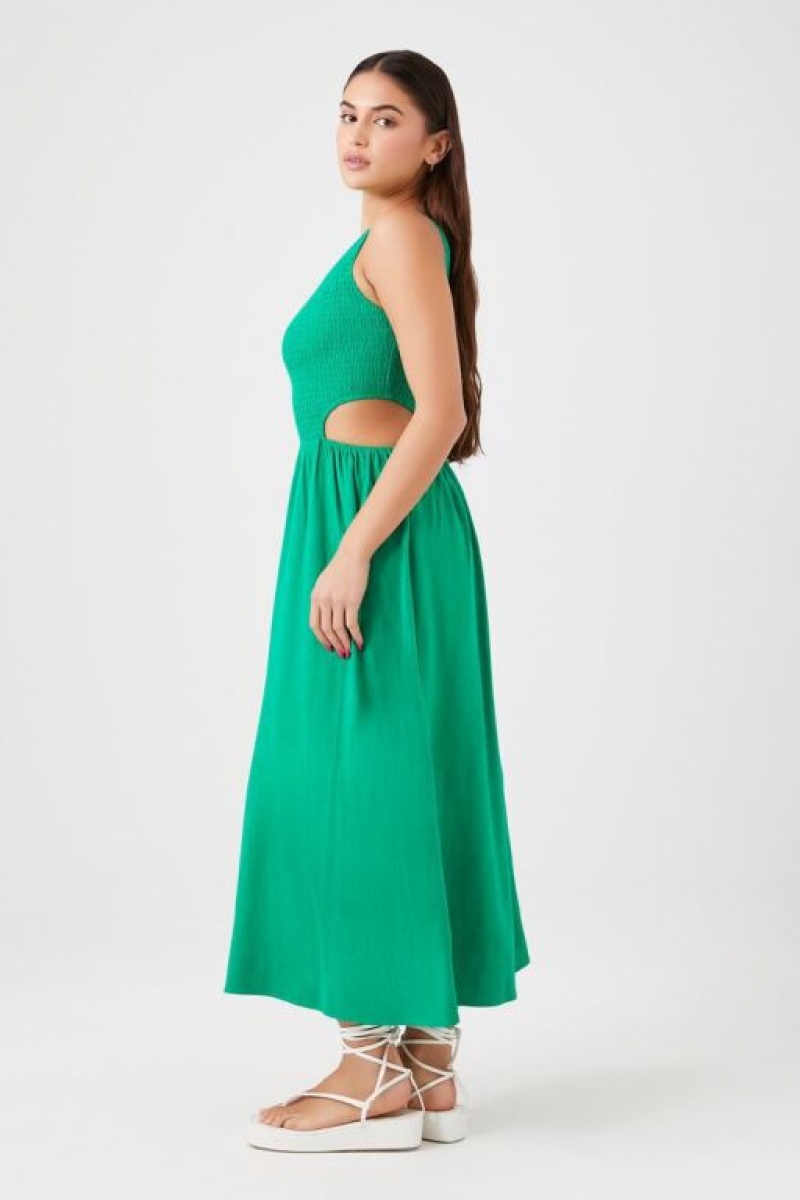 Vestido Forever 21 One Shoulder Cutout Midi Mujer Verde | 7FW7QuR8P0q