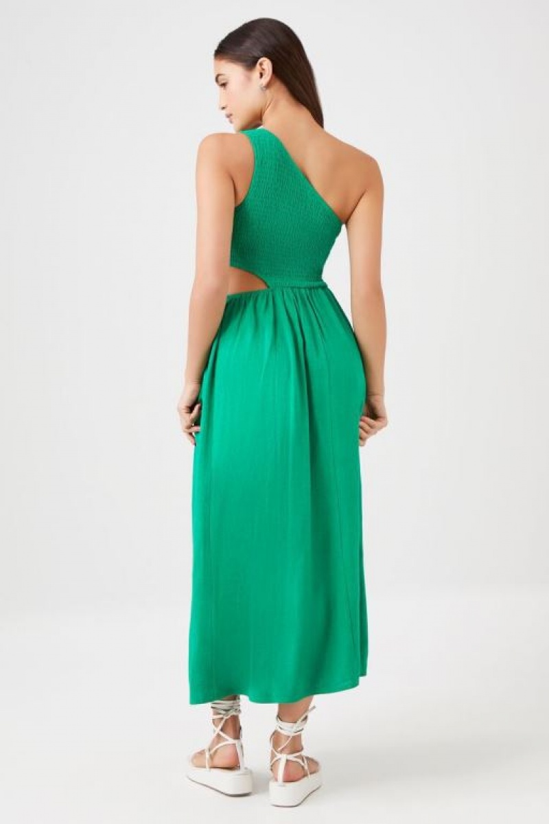 Vestido Forever 21 One Shoulder Cutout Midi Mujer Verde | 7FW7QuR8P0q