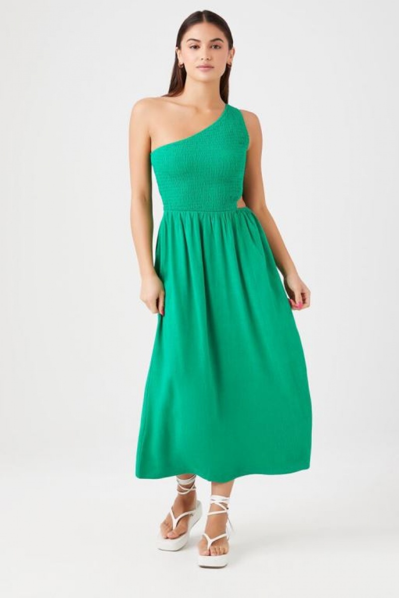 Vestido Forever 21 One Shoulder Cutout Midi Mujer Verde | 7FW7QuR8P0q