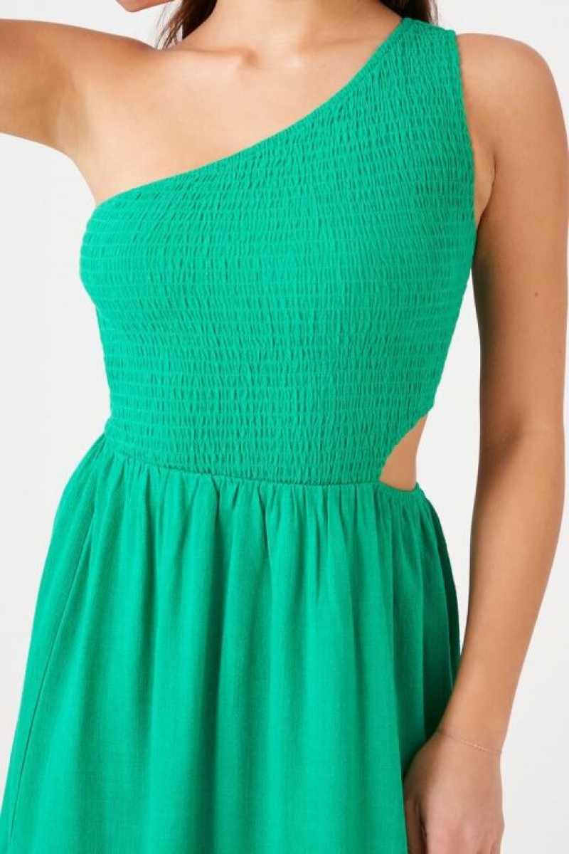 Vestido Forever 21 One Shoulder Cutout Midi Mujer Verde | 7FW7QuR8P0q