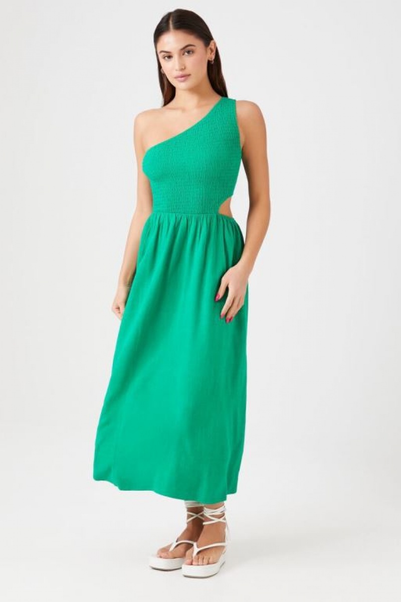 Vestido Forever 21 One Shoulder Cutout Midi Mujer Verde | 7FW7QuR8P0q