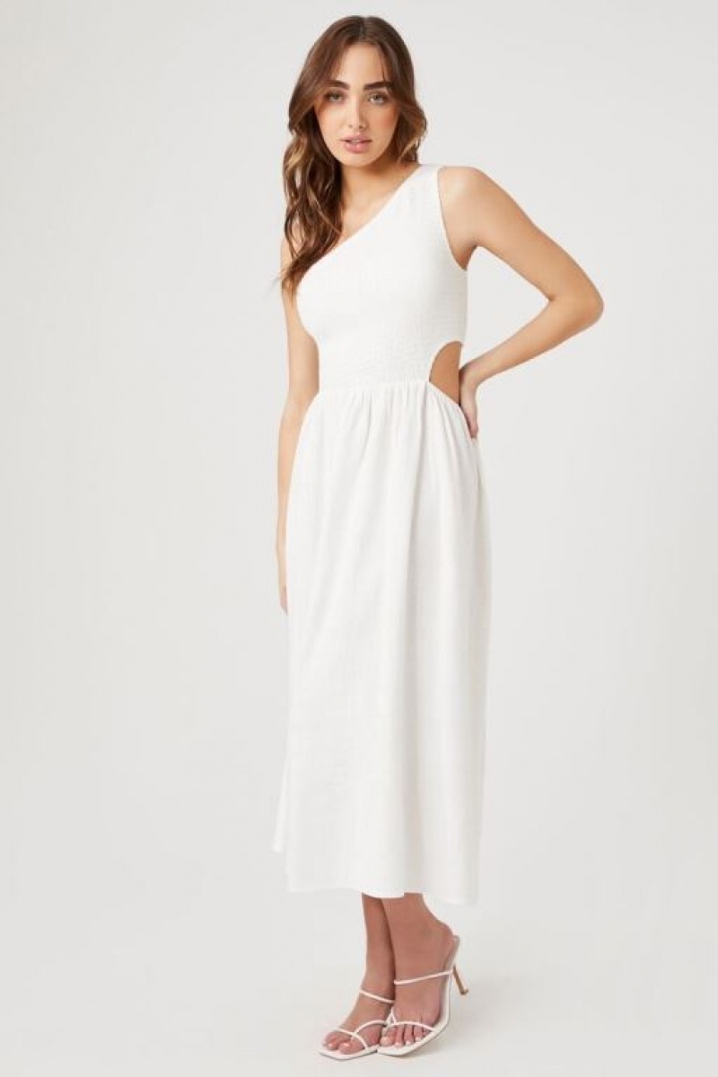 Vestido Forever 21 One Shoulder Cutout Midi Mujer Blancas | wOMk7PK7hbP