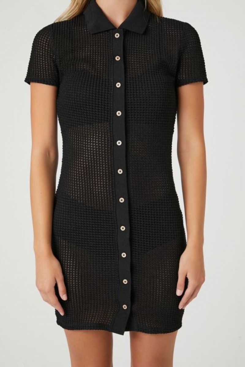 Vestido Forever 21 Open Knit Mini Mujer Negras | fBpqIJSEPR8