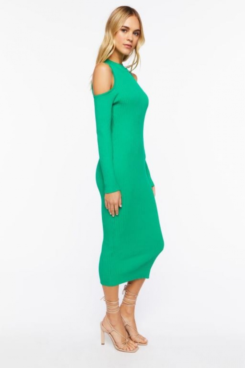 Vestido Forever 21 Open Shoulder Knit Midi Mujer Verde | bGWq8RPGmSZ