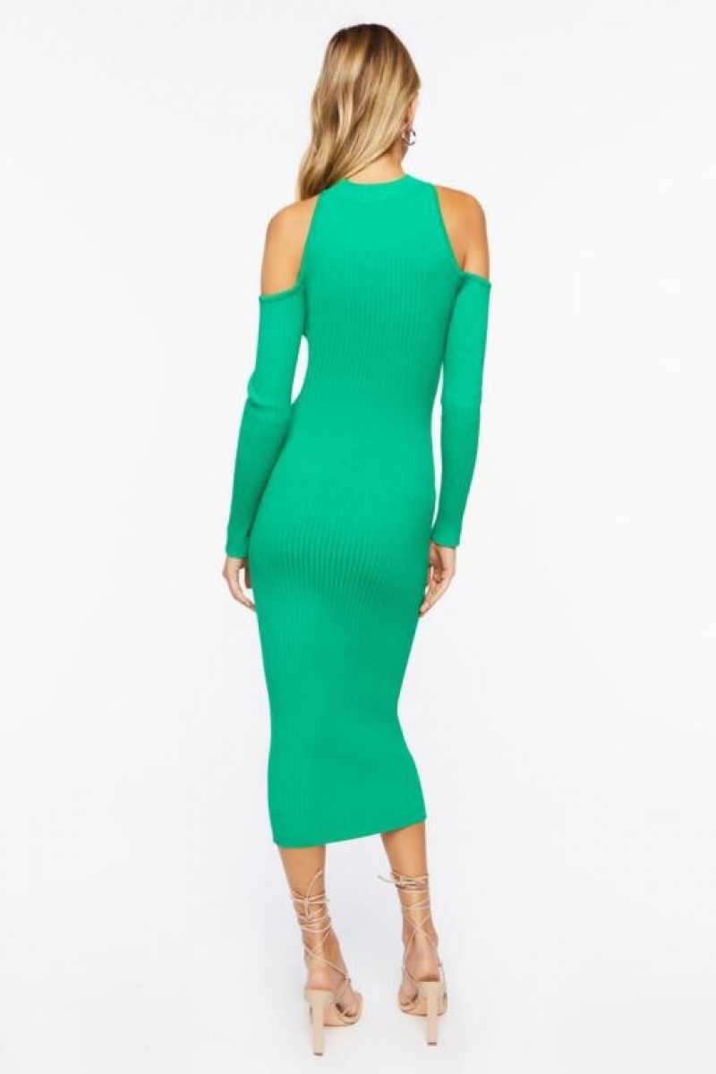 Vestido Forever 21 Open Shoulder Knit Midi Mujer Verde | bGWq8RPGmSZ