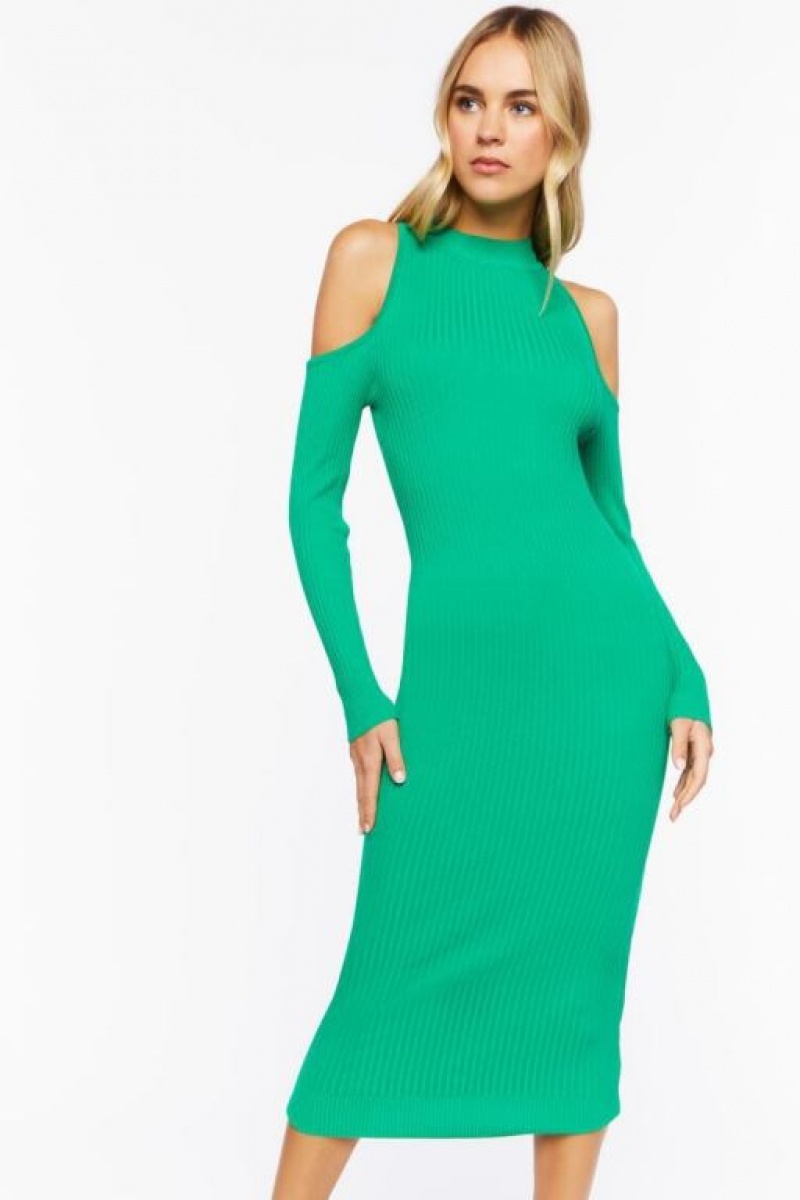 Vestido Forever 21 Open Shoulder Knit Midi Mujer Verde | bGWq8RPGmSZ