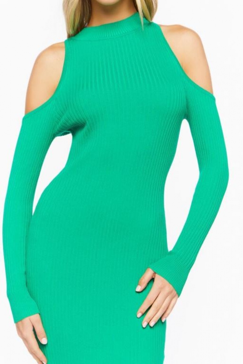 Vestido Forever 21 Open Shoulder Knit Midi Mujer Verde | bGWq8RPGmSZ