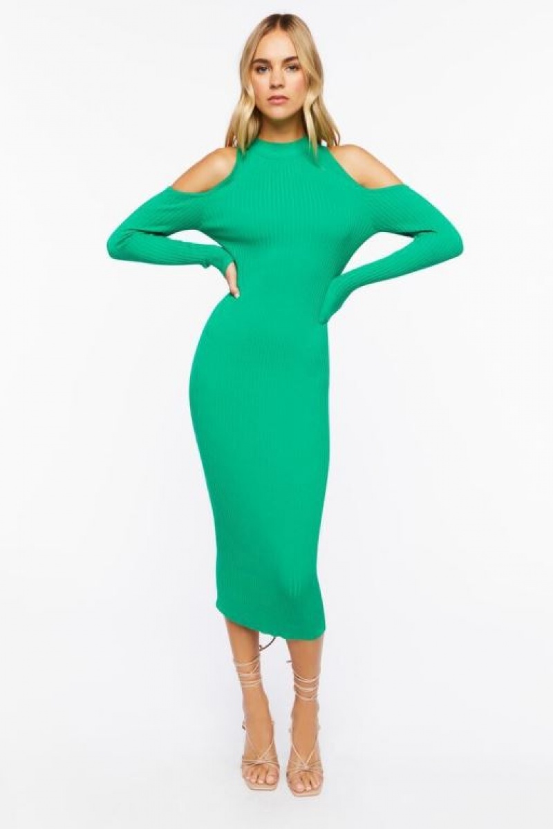 Vestido Forever 21 Open Shoulder Knit Midi Mujer Verde | bGWq8RPGmSZ