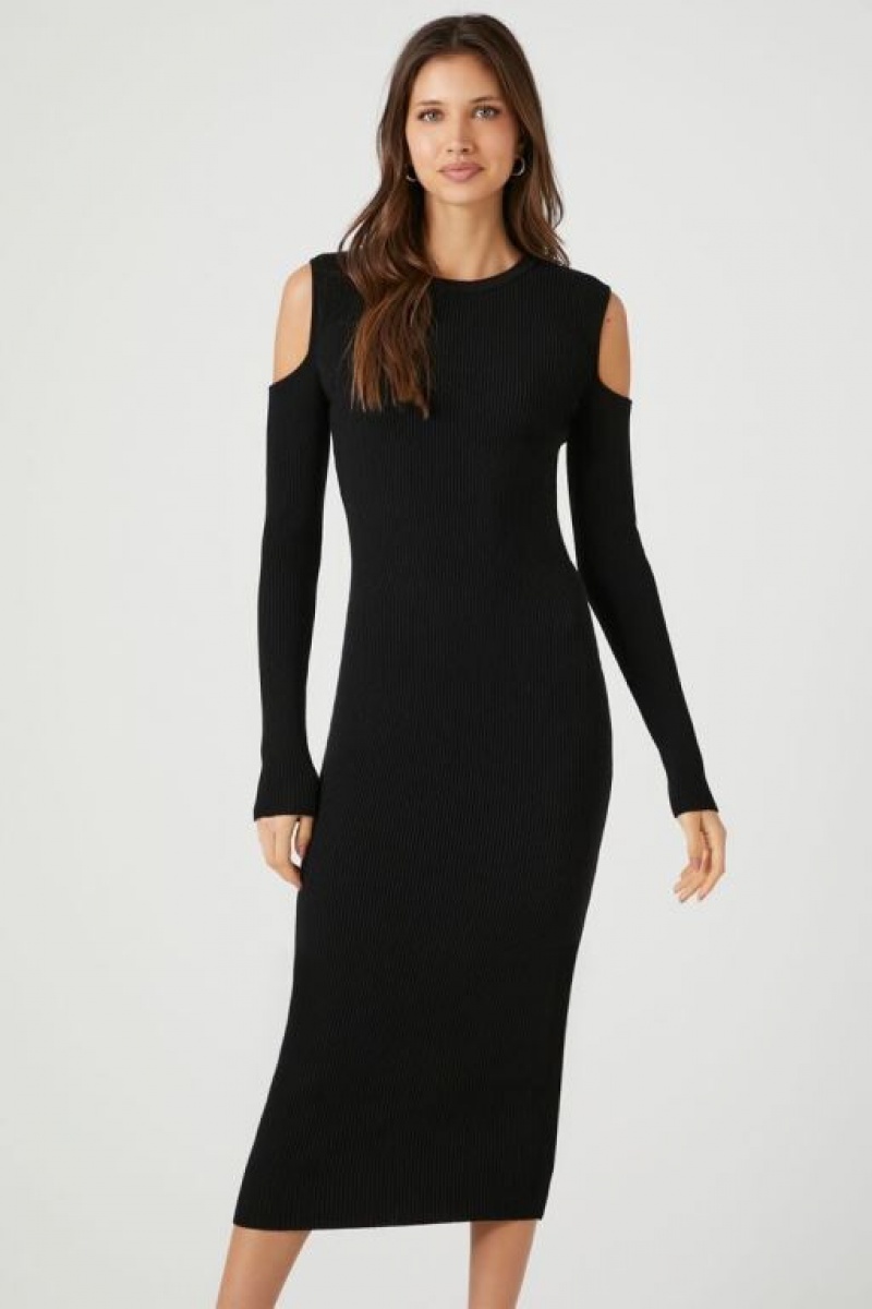 Vestido Forever 21 Open Shoulder Midi Mujer Negras | FP7RFP9BFmA