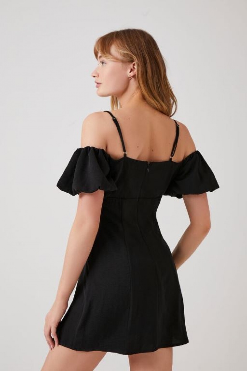 Vestido Forever 21 Open Shoulder Mini Mujer Negras | MvUV5BHSbt3