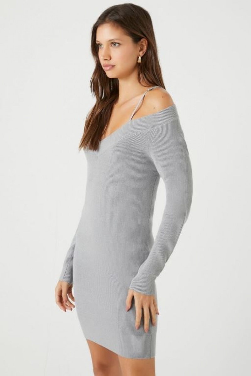 Vestido Forever 21 Open Shoulder Mini Mujer Gris | mCzvaVRsidN