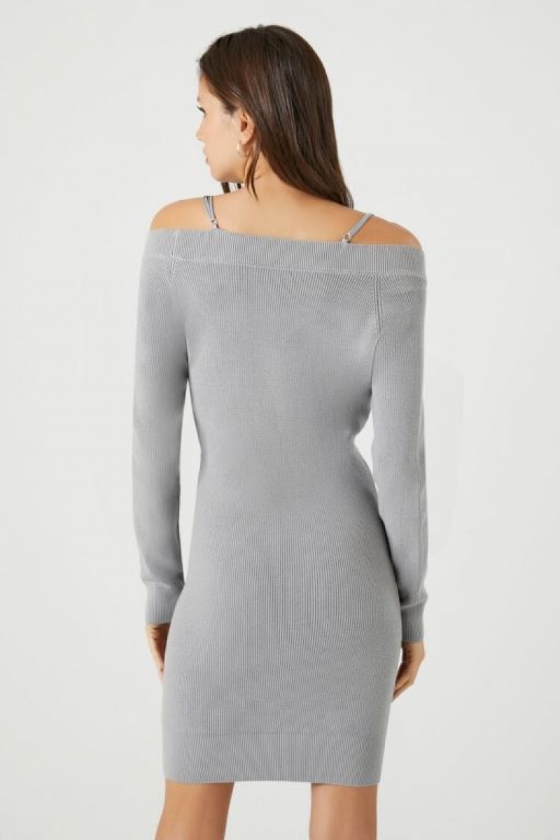 Vestido Forever 21 Open Shoulder Mini Mujer Gris | mCzvaVRsidN