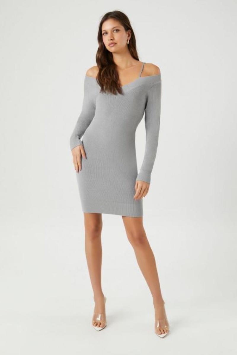 Vestido Forever 21 Open Shoulder Mini Mujer Gris | mCzvaVRsidN