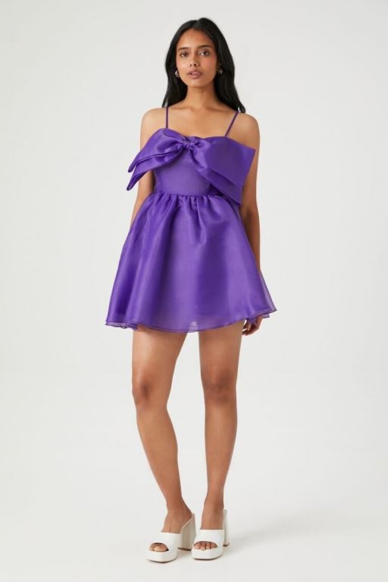 Vestido Forever 21 Organza Bow Mini Mujer Moradas | tA7XdJPHzbR