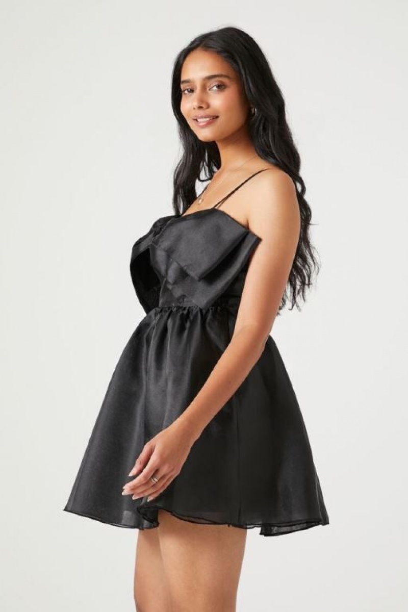 Vestido Forever 21 Organza Bow Mini Mujer Negras | e9XJ71FI7PG