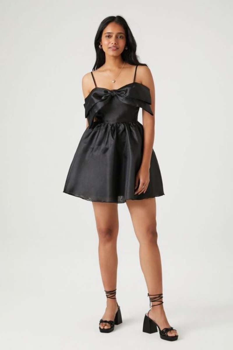 Vestido Forever 21 Organza Bow Mini Mujer Negras | e9XJ71FI7PG