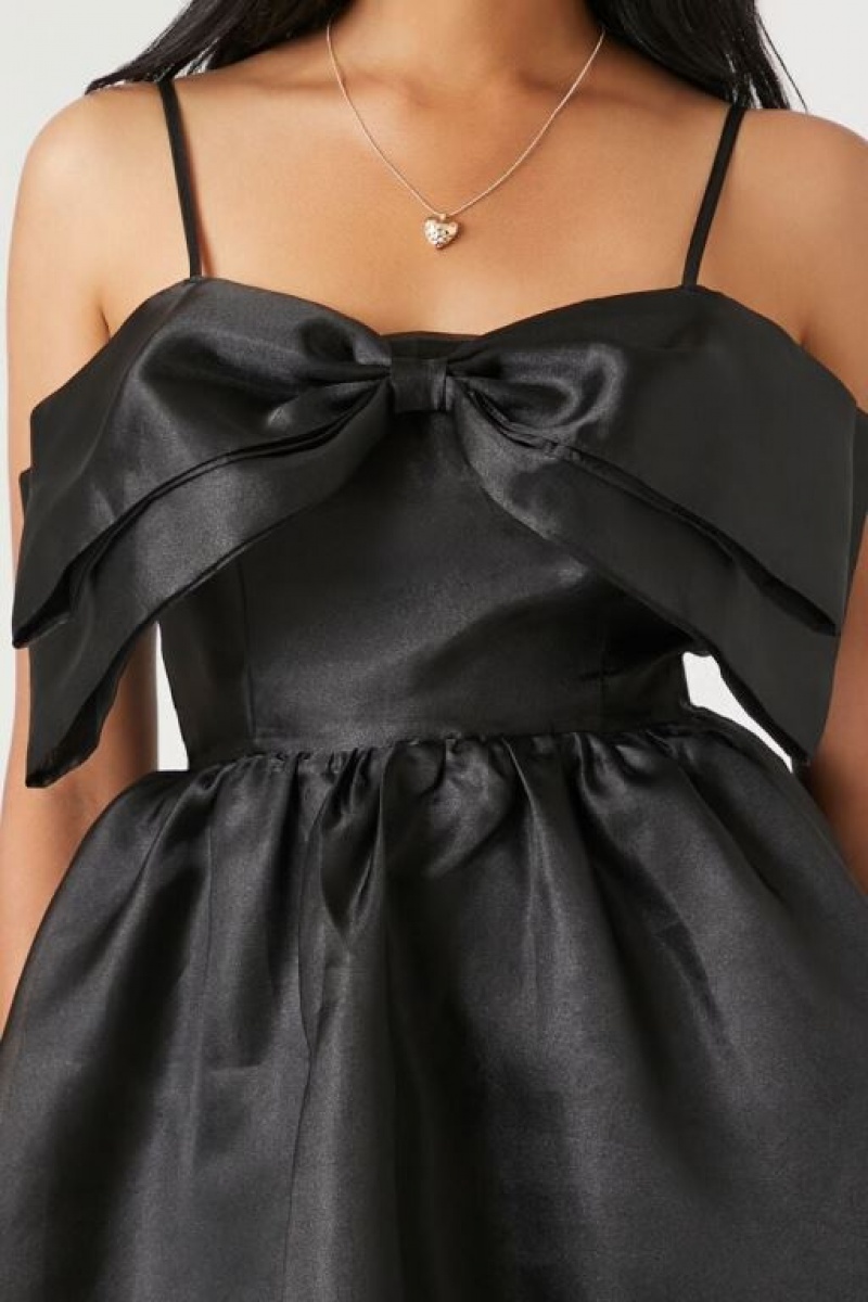 Vestido Forever 21 Organza Bow Mini Mujer Negras | e9XJ71FI7PG