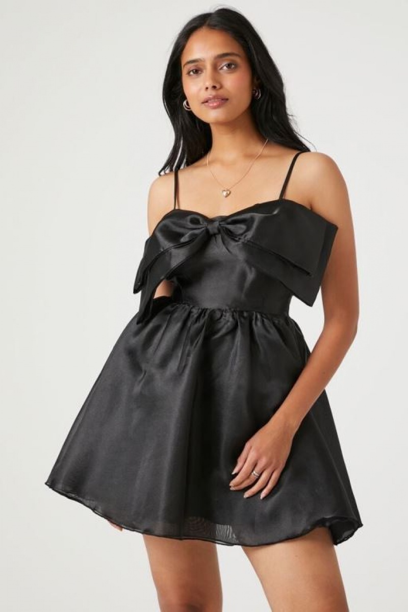 Vestido Forever 21 Organza Bow Mini Mujer Negras | e9XJ71FI7PG