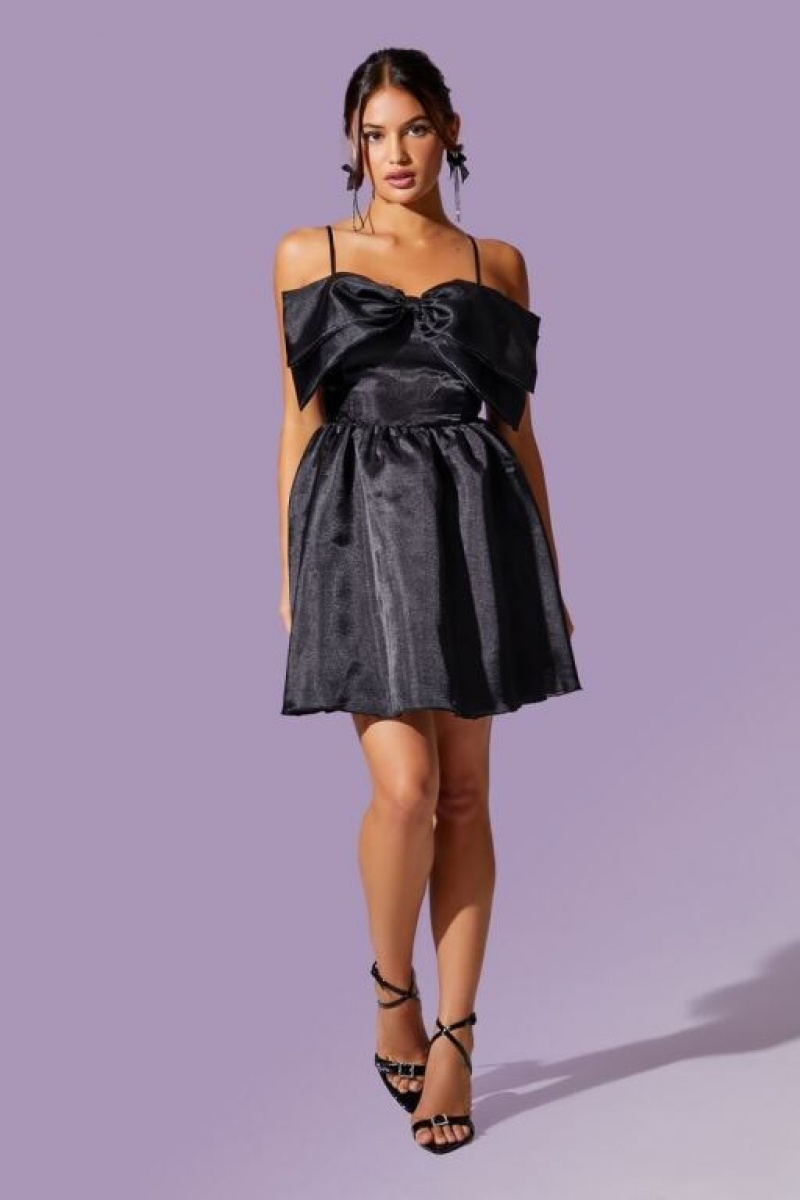 Vestido Forever 21 Organza Bow Mini Mujer Negras | e9XJ71FI7PG