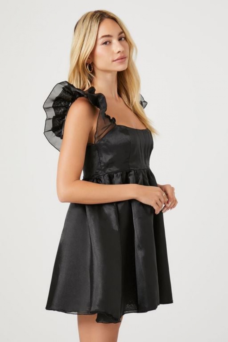 Vestido Forever 21 Organza Butterfly Sleeve Mini Mujer Negras | udwpnuhg2HA