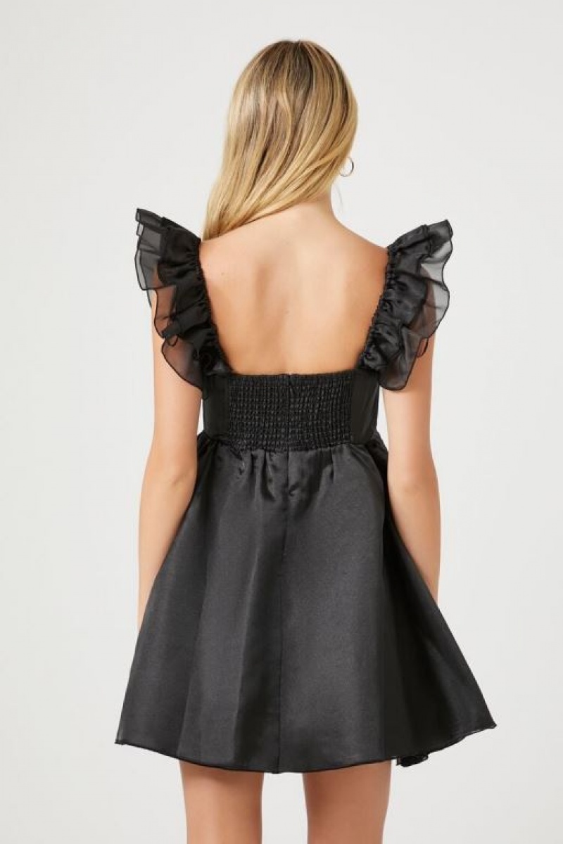 Vestido Forever 21 Organza Butterfly Sleeve Mini Mujer Negras | udwpnuhg2HA