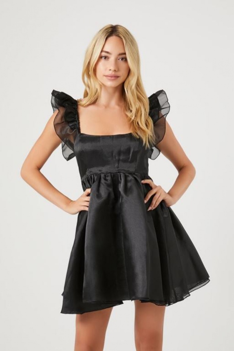 Vestido Forever 21 Organza Butterfly Sleeve Mini Mujer Negras | udwpnuhg2HA