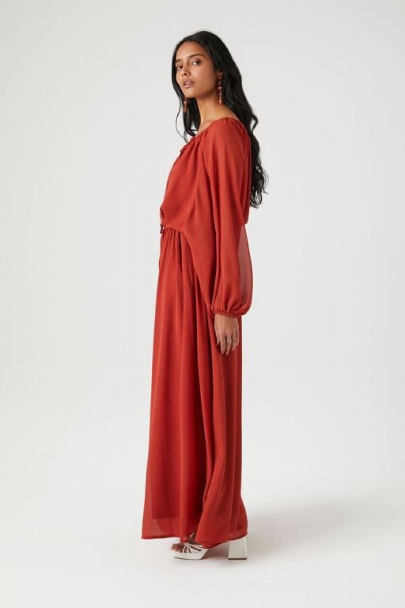 Vestido Forever 21 Organza Tassel Maxi Mujer Rojas | f423K0KsHKf