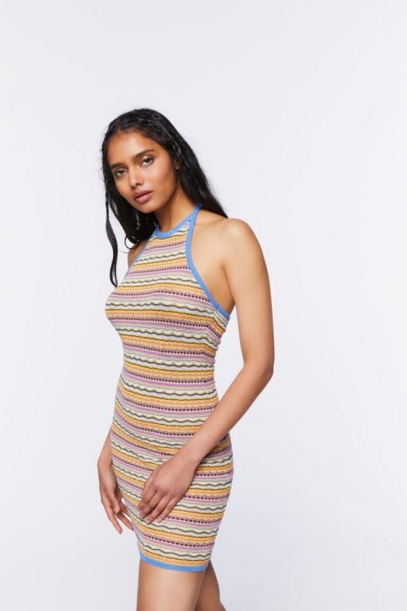 Vestido Forever 21 Ornate Halter Mini Mujer Azules Multicolor | XEHsLjuD6wg