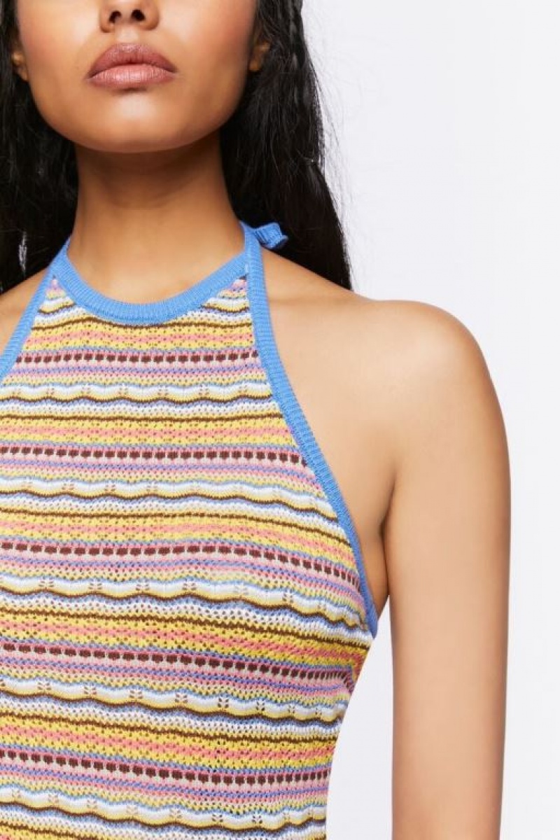 Vestido Forever 21 Ornate Halter Mini Mujer Azules Multicolor | XEHsLjuD6wg