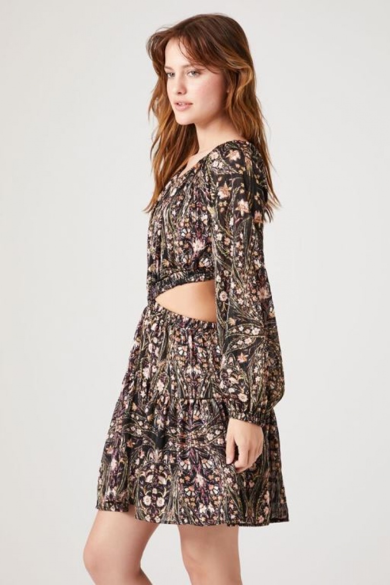 Vestido Forever 21 Ornate Print Cutout Mini Mujer Negras Multicolor | qzFMpHGpiZp