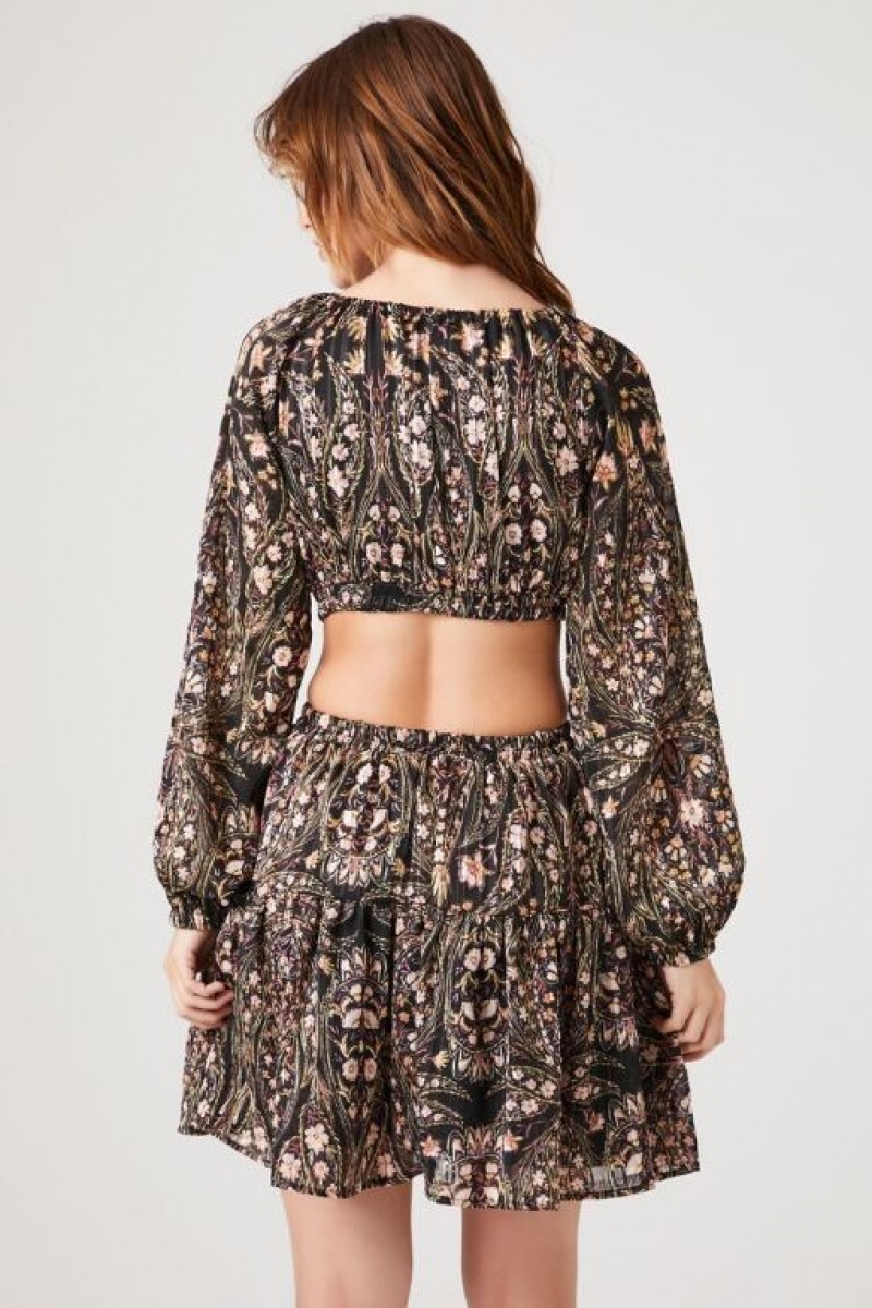 Vestido Forever 21 Ornate Print Cutout Mini Mujer Negras Multicolor | qzFMpHGpiZp