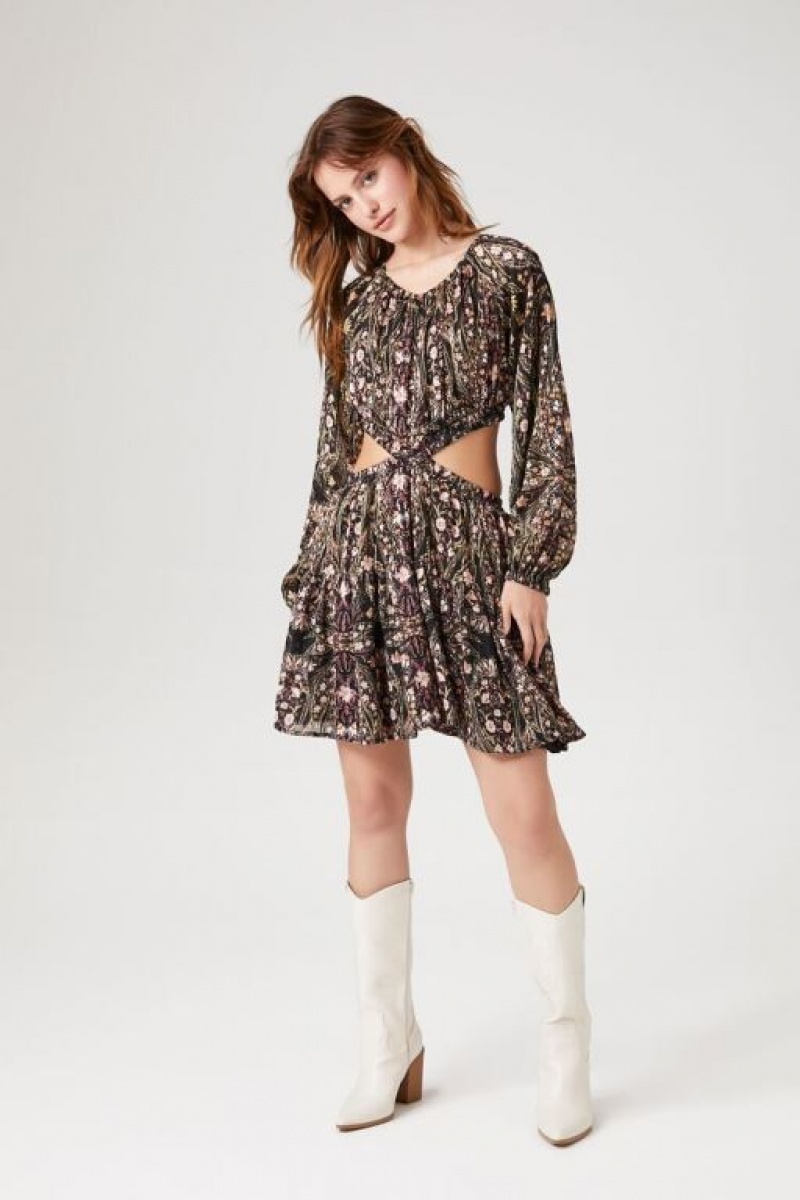 Vestido Forever 21 Ornate Print Cutout Mini Mujer Negras Multicolor | qzFMpHGpiZp